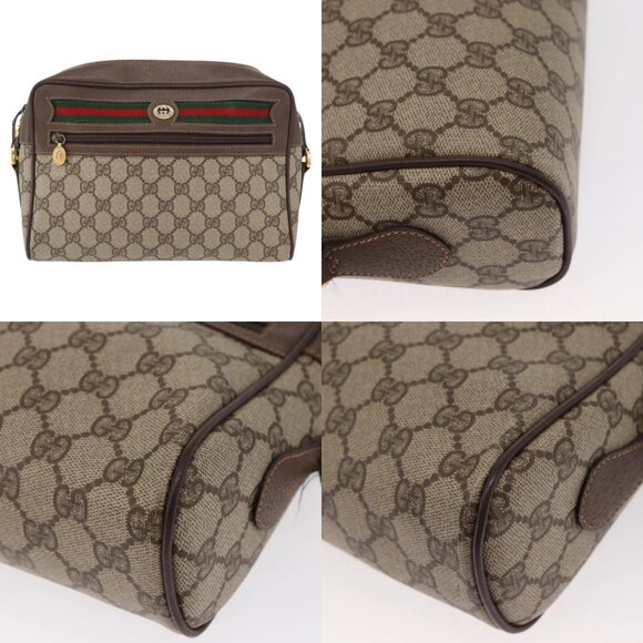 GUCCI GG Supreme Web Sherry Line Bag PVC Beige Gold 56 02 088 Auth 156434 - Picture 13 of 15